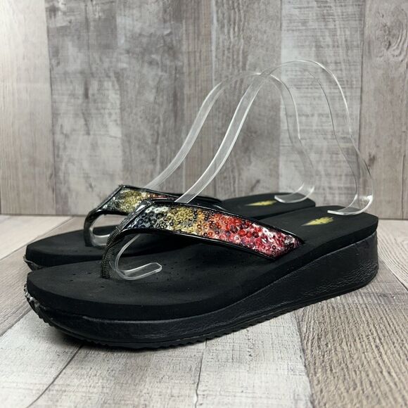 Volatile Y2K Women's Platform Sandal Flip Flop Thong Sequin Slip On Black Size 8 - Picture 1 of 16